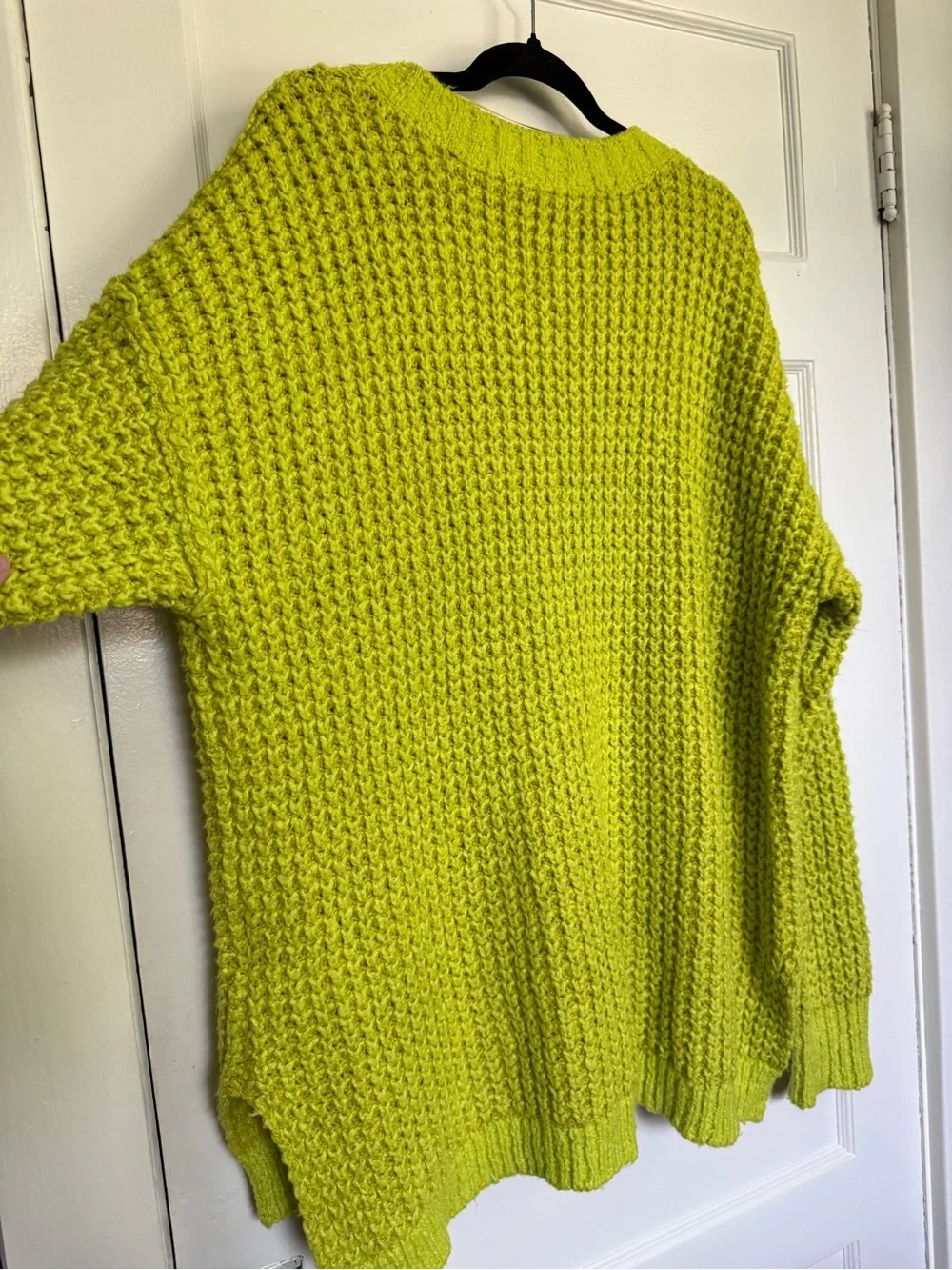 Free People Whistle Thermal Henley Lime Green Chunky Oversized V-Neck Pullover L